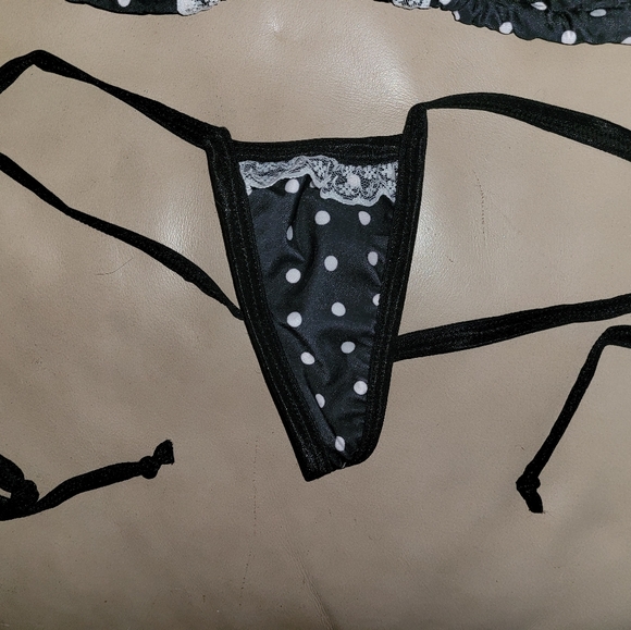 Polka Dot Tri-Top Y-String Thong Bottom Bikini - Picture 3 of 6